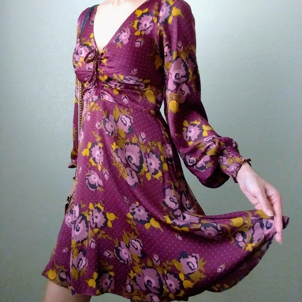 Free People Purple and Yellow Floral Mini Dress